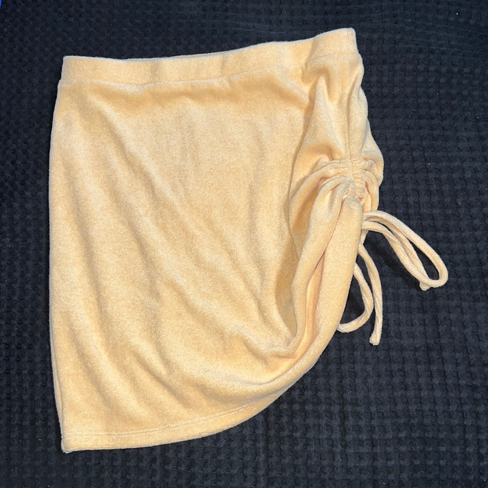 Le Lis Women’s Orange Terry Elastic Waist Mini Skirt with Side Drawstring Tie